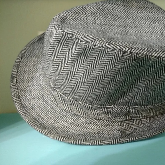 DAVID & YOUNG HOUNDSTOOTH BLACK AND WHITE WOOL BLEND FEDORA UNISEX - Picture 3 of 13